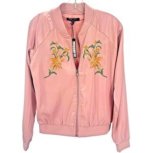 Romeo & Juliet Couture NEW Dusty Pink Embroidered Bomber Jacket Sz Medium $175
